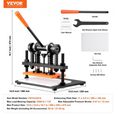 VEVOR Máquina cortadora de cuero Prensa cortadora de papel de cuero manual 28x14 cm