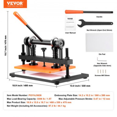 VEVOR Máquina cortadora de cuero Prensa cortadora de papel de cuero manual 36x26 cm