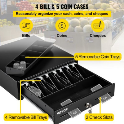 Cajón de Efectivo Tipo Manual 13" Cajón Portamonedas de Dinero 4,25 kg Caja Registradora de Punto de Venta 33 x 34,3 x 9 cm Bandeja para Cajón de Dinero Cajón de Caja Registradora Cajón