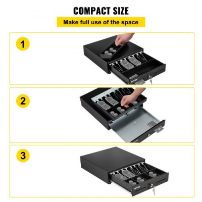 Cajón de Efectivo Tipo Manual 13" Cajón Portamonedas de Dinero 4,25 kg Caja Registradora de Punto de Venta 33 x 34,3 x 9 cm Bandeja para Cajón de Dinero Cajón de Caja Registradora Cajón