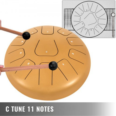 Tambor de Lengua de Acero 12 Pulgadas (30cm) Tambor Instrumento Metálico de Lengüetas Acero con 11 Teclas de Notas Tono F con Bolsa Libro de Música, Mazos, Puntas de Dedo Oro