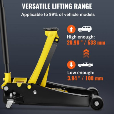 Gato de Bajo Perfil de Acero Carga Máxima de 4 T Gato Hidraulico para Coche Rango de Elevación 100-533 mm Bomba Hidráulica Doble Gato Carretilla para Coches Familiares, Camiones, Todoterrenos