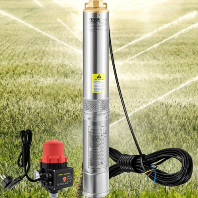 Bomba de Pozo Profundo Motor de 550 W Bomba Sumergible para Pozo 230 V 50 Hz Bomba de Agua Sumergible para Pozos Flujo Máximo de 50 L/min con Interruptor Automático para Tierras de Cultivo Minas