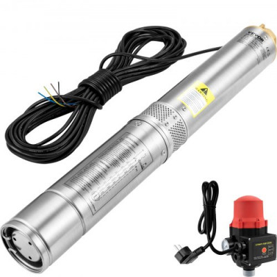 Bomba de Pozo Profundo Motor de 550 W Bomba Sumergible para Pozo 230 V 50 Hz Bomba de Agua Sumergible para Pozos Flujo Máximo de 50 L/min con Interruptor Automático para Tierras de Cultivo Minas