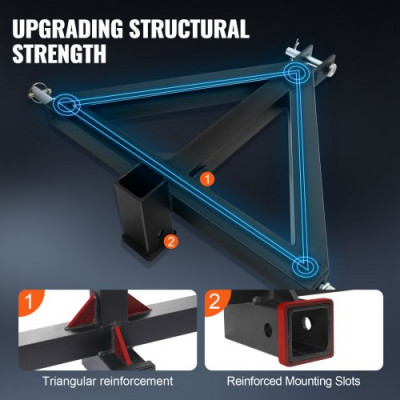 VEVOR Receptor de Enganche de 3 Puntos Enganche de Remolque de 5,08cm Categoría 1 Adaptador de Barra de Remolque para Tractor con Pasadores Compatible con Kubota, Mahindra, Ford, Yanmar, 634x608x165mm