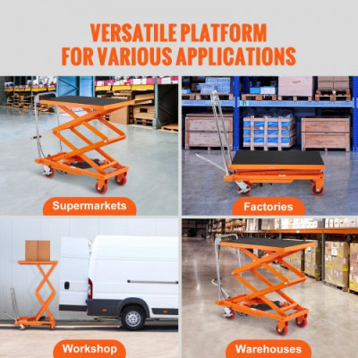 VEVOR Mesa Elevadora Hidráulica Carro Capacidad de Carga 150 kg Elevador Manual de Doble Tijera Altura de Elevación 1270 mm 4 Ruedas Cojín Antideslizante para Manipulación Transporte, Naranja