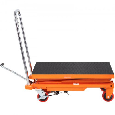 VEVOR Mesa Elevadora Hidráulica Carro Capacidad de Carga 150 kg Elevador Manual de Doble Tijera Altura de Elevación 1270 mm 4 Ruedas Cojín Antideslizante para Manipulación Transporte, Naranja