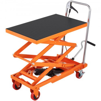 VEVOR Mesa Elevadora Hidráulica Carro Capacidad de Carga 150 kg Elevador Manual de Doble Tijera Altura de Elevación 1270 mm 4 Ruedas Cojín Antideslizante para Manipulación Transporte, Naranja