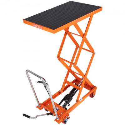 VEVOR Mesa Elevadora Hidráulica Carro Capacidad de Carga 150 kg Elevador Manual de Doble Tijera Altura de Elevación 1270 mm 4 Ruedas Cojín Antideslizante para Manipulación Transporte, Naranja