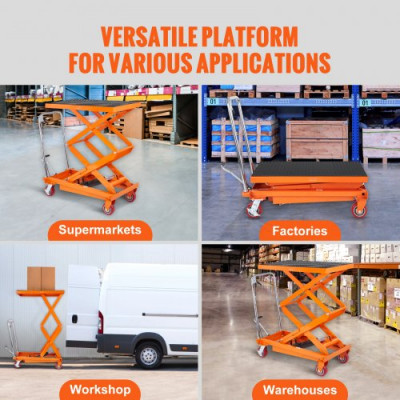 VEVOR Mesa Elevadora Hidráulica Carro Capacidad de Carga 350 kg Elevador Manual de Doble Tijera Altura de Elevación 1530 mm 4 Ruedas Cojín Antideslizante para Manipulación Transporte, Naranja