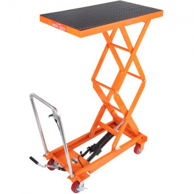 VEVOR Mesa Elevadora Hidráulica Carro Capacidad de Carga 350 kg Elevador Manual de Doble Tijera Altura de Elevación 1530 mm 4 Ruedas Cojín Antideslizante para Manipulación Transporte, Naranja