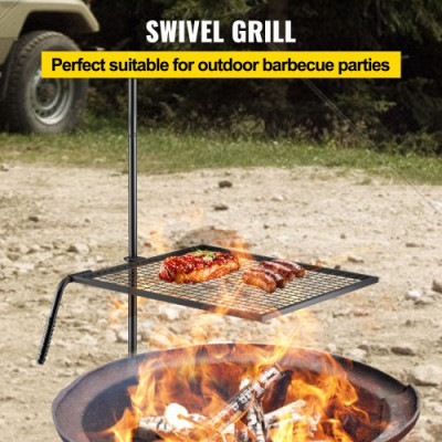 VEVOR Parrilla para Camping Parrilla Giratoria de Carbón 610x610 mm Alto de 153,5 cm para Fogatas, Parrilla de Acero, Parrilla de Carbón para Acampar al Aire Libre, Parrilla Rectangular para Barbacoa