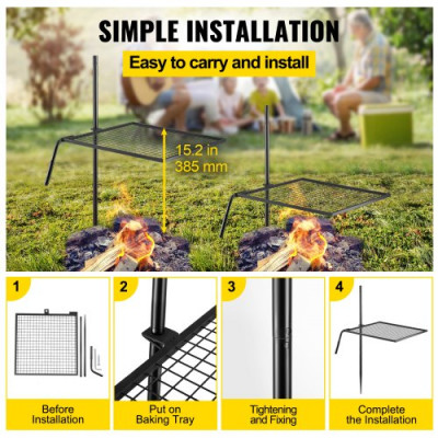 VEVOR Parrilla para Camping Parrilla Giratoria de Carbón 610x610 mm Alto de 153,5 cm para Fogatas, Parrilla de Acero, Parrilla de Carbón para Acampar al Aire Libre, Parrilla Rectangular para Barbacoa