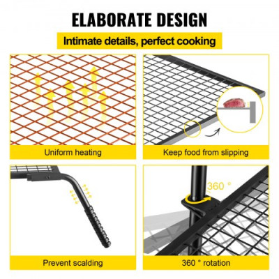 VEVOR Parrilla para Camping Parrilla Giratoria de Carbón 610x610 mm Alto de 153,5 cm para Fogatas, Parrilla de Acero, Parrilla de Carbón para Acampar al Aire Libre, Parrilla Rectangular para Barbacoa