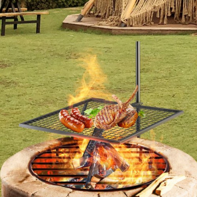 VEVOR Parrilla para Camping Parrilla Giratoria de Carbón 610x610 mm Alto de 153,5 cm para Fogatas, Parrilla de Acero, Parrilla de Carbón para Acampar al Aire Libre, Parrilla Rectangular para Barbacoa