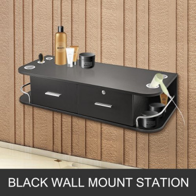 VEVOR Cajón de Pared Negro Durable Estación de Montaje en Pared Negro 105 x 41 x 22.5cm con 2 Cajones Estación de Peinado de Montaje Salón en Pared Ideal para Salón de Belleza Peluquería