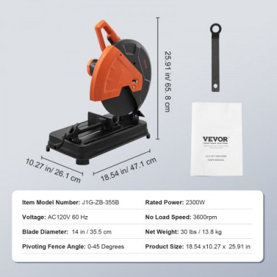 Sierra Tronzadora Abrasiva de 35,5 cm para Cortar Metal Ángulo de 0-45°