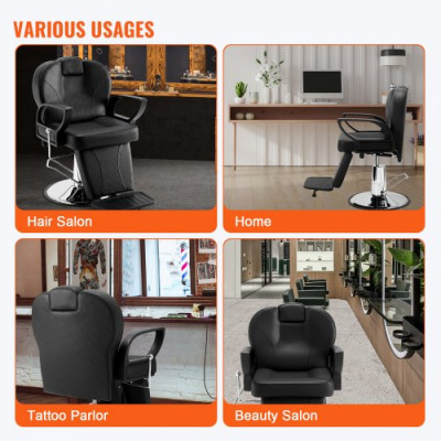 VEVOR Silla de Peluquería Inclinable 90°-130° Sillón de Peluquería Hidráulico Giratorio 360° 150 kg Altura Regulable 930-1060 mm Asiento de Peluquería para Salón Profesional, Champú, Belleza, Negro