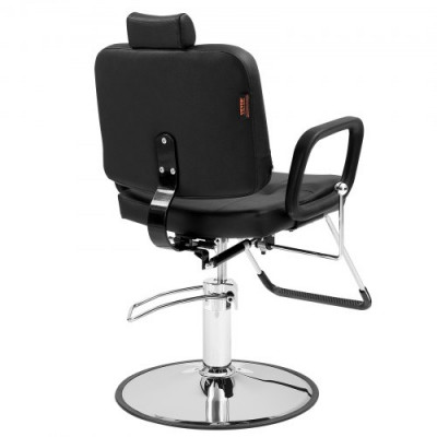 VEVOR Sillón de Peluquería Inclinable 90°-125° Sillón de Peluquería Hidráulico Giratorio 360° 150 kg Altura Regulable 1080-1230 mm Asiento de Peluquería para Salón Profesional, Champú, Belleza, Negro