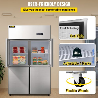 Refrigerador Independiente 780 L Gran Capacidad Nevera con Puertas 272 W Nevera y Congelador Independiente 121x70x195 cm Material de Acero Inoxidable, Control de Temperatura Separado 4 Puertas