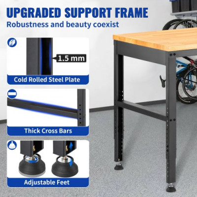 VEVOR Banco de Trabajo de Altura Ajustable 72-97 cm Banco para Taller Escritorio de Tablón de Roble 183 x 64 cm Marco de Acero Mesa de Trabajo Carga de 900 kg para Garajes, Talleres, Oficinas, Hogares