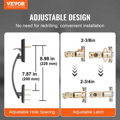 VEVOR Juego de manijas de puerta doble Juego de cerradura de puerta doble Palanca de puerta arqueada negra mate