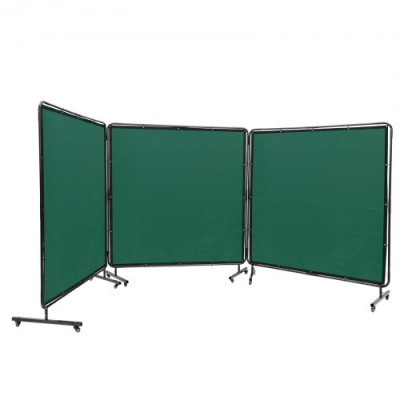 VEVOR Cortina de Soldadura con Marco 3 Paneles Pantalla de Cortina Protectora de Soldadura 1,8x1,8m de Vinilo Ignífugo con 12 Ruedas Giratorias (6 con Bloqueo) Mobile Pro para Taller, Industria, Verde