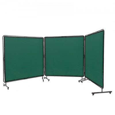 VEVOR Cortina de Soldadura con Marco 3 Paneles Pantalla de Cortina Protectora de Soldadura 1,8x1,8m de Vinilo Ignífugo con 12 Ruedas Giratorias (6 con Bloqueo) Mobile Pro para Taller, Industria, Verde