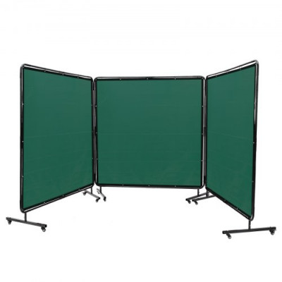 VEVOR Cortina de Soldadura con Marco 3 Paneles Pantalla de Cortina Protectora de Soldadura 1,8x1,8m de Vinilo Ignífugo con 12 Ruedas Giratorias (6 con Bloqueo) Mobile Pro para Taller, Industria, Verde