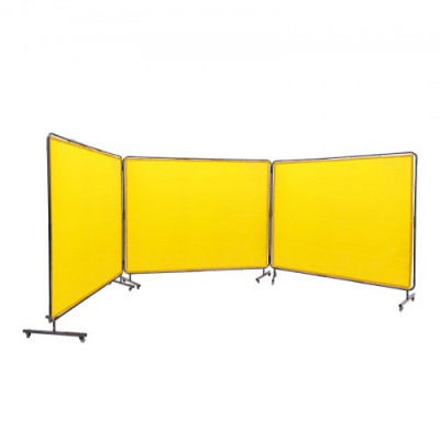 VEVOR Cortina de Soldadura con Marco 3 Paneles Pantalla de Cortina Protectora de Soldadura 1,8x2,4 m de Vinilo Ignífugo con 12 Ruedas Giratorias (6 con Bloqueo) Mobile Pro para Taller, Amarillo