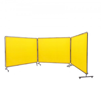 VEVOR Cortina de Soldadura con Marco 3 Paneles Pantalla de Cortina Protectora de Soldadura 1,8x2,4 m de Vinilo Ignífugo con 12 Ruedas Giratorias (6 con Bloqueo) Mobile Pro para Taller, Amarillo