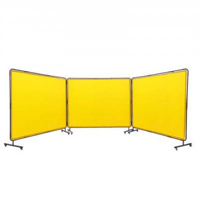 VEVOR Cortina de Soldadura con Marco 3 Paneles Pantalla de Cortina Protectora de Soldadura 1,8x2,4 m de Vinilo Ignífugo con 12 Ruedas Giratorias (6 con Bloqueo) Mobile Pro para Taller, Amarillo