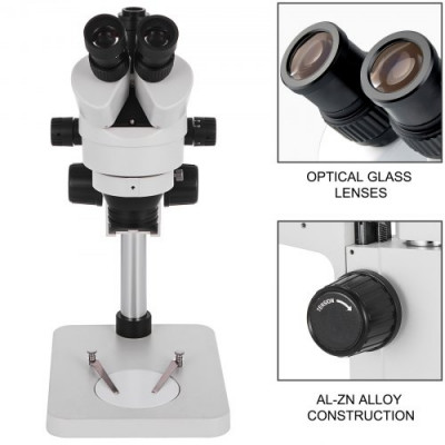 Microscopio Estéreo Trilocular, 3,5X-90X Microscopio Estéreo, 55-75 mm Microscopio Estéreo Profesional, Microscopio Trilocular con Soporte de Pilar Ajustable para Observación de Insectos, etc.