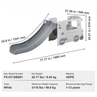 VEVOR Tobogán para Niños de 1 a 12 años Tobogán Parque para Infantil de menos de 49,9 kg con Barandilla Elevada Casa de Juego de Autobús Tira Antideslizante Juego de Tobogán para Niños Pequeños