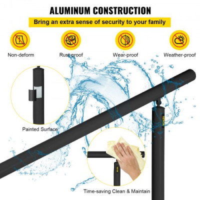 Pasamanos Escalera Barandilla de Escaleras Aluminio Pasamanos de Escalón Ajuste para 0-5 Pasos Negro Baranda para Escaleras 152,8 x 91 cm