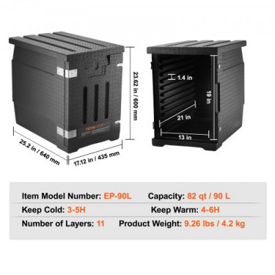 VEVOR Caja Termo Aislada de Alimentos con Caja Aislada 90L, Portacontenedores de Alimentos LLDPE con Hebillas Dobles, Calentador de Alimentos de Carga Frontal para Restaurante, Cantina, etc.