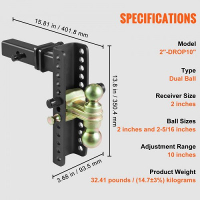 VEVOR Enganche de remolque ajustable, montaje de bola de enganche de 10