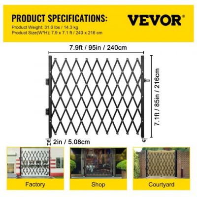 VEVOR Puerta de Seguridad Plegable Simple Acabado en Polvo 2x2,28 m con Ruedas