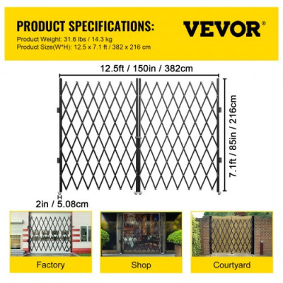 VEVOR Puerta de Seguridad Plegable Doble Acabado en Polvo 2 x 3,66 m con Ruedas