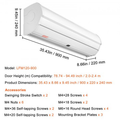 VEVOR Cortina de aire interior comercial de 3 pies, 2 velocidades, 1528 m³/h, cortinas de aire para puertas ventilador interior sobre puerta con interruptor de límite resistente, sin calefacción