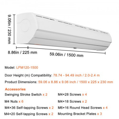 VEVOR Cortina de aire interior comercial de 5 pies, 2 velocidades, 2547 m³/h, cortinas de aire para puertas ventilador interior sobre puerta con interruptor de límite resistente, sin calefacción