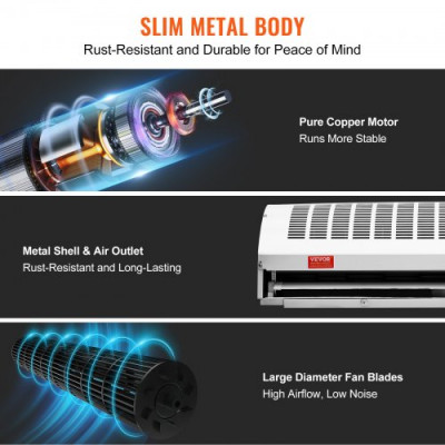 VEVOR Cortina de aire interior comercial de 4 pies, superpotencia, 2 velocidades, 2802 m³/h, cortinas de aire para puertas ventilador interior sobre puerta con interruptor de límite resistente