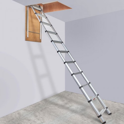 VEVOR Escalera Telescópica Plegable de Aluminio para Ático 600 x 1000 mm Capacidad de Carga de 158,8 kg Extensión Multiusos Ligera y Portátil Altura de Instalación 9,8-10,5' para Ático, Oficina, Hogar