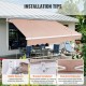 VEVOR Toldo para Terraza Retráctil 3,6 x 3 m Toldo Retráctil Patio Exterior 40°-90° Ajustable Viento/UV/Resistente al Agua Toldo Sombrilla Poliéster con Manivela para Patio, Terraza, Jardín, Balcón