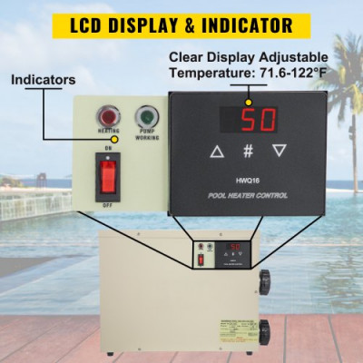 Termostato de Piscina Eléctrica con Manguera 11 kW 220 V, Termostato de Calefacción de Piscina ST-11, Control de Reinicio Manual, Termostato de Calentador de Piscina Digital, 18,7 x 14 x 3,9"