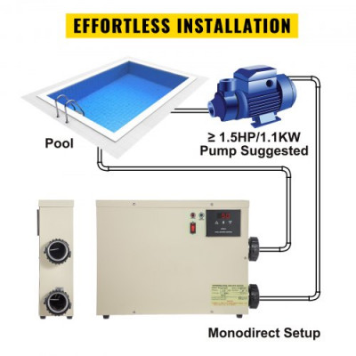 Termostato de Piscina Eléctrica con Manguera 11 kW 220 V, Termostato de Calefacción de Piscina ST-11, Control de Reinicio Manual, Termostato de Calentador de Piscina Digital, 18,7 x 14 x 3,9"