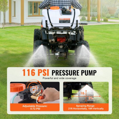 VEVOR Pulverizador para ATV UTV 60 L 12 V Bomba Pulverizador de Malezas para Jardín con Tanque de Agua, Rampa de Boquilla, Manguera de 6,1 m, Flujo de Bomba 7 L/min Presión Ajustable 0-72 PSI, Blanco