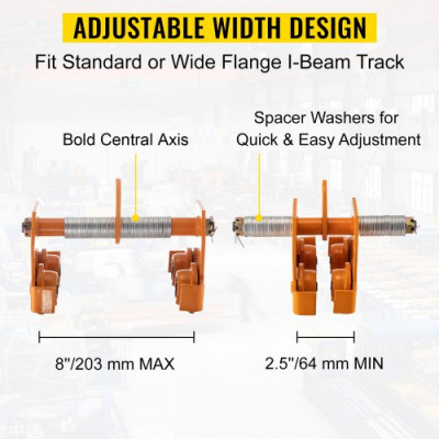 VEVOR Carro de viga de empuje Carro de viga I 1100LBS Cabrestante grúa elevador ajustable