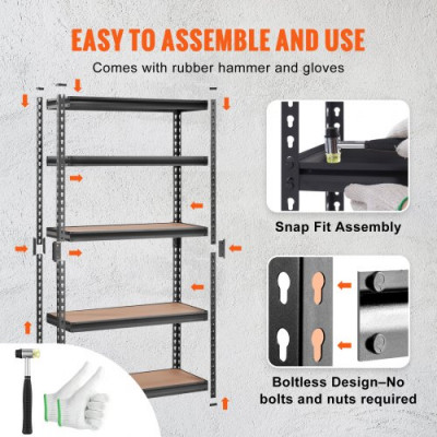 VEVOR Estantería de Almacenamiento Ajustable de 5 Niveles Estantería Metálica de Alta Resistencia para Garaje 907,2 kg 75x30x152 cm Estantería de Almacenamiento para Cocina Taller Sótano Baño Lavadero