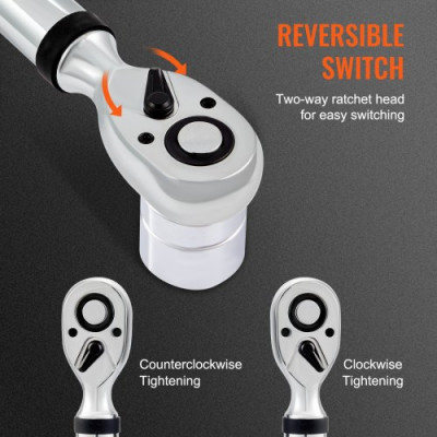 Llave Dinamométrica Digital 1/2" Llave de Torsión 34-340 N.m Precisión ±2% Llave de Carraca Ajustable 72 Dientes LED Zumbador Vibración Respaldo con Adaptadores Extensión Kit de Mantenimiento